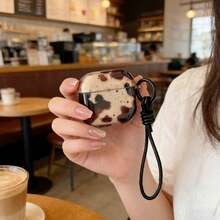 Ins Style Black & Brown Cow Print Splash Ink Semi-Transparent Earphone Case + Niche Luxury Portable Lanyard Compatible With Apple 1/2, Pro, 3, Pro 2, 4, Pro 3 Bluetooth Earphone Charging Case - Black - View 2