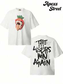 Gallery "Cream Orange" Shirt, Cotton Printed T-Shirt,Men's Graphic Stylish Design T-Shirt,Vintage Casual Hip-Hop Style For Outdoor Leisure Activities - 白色 3 - 查看 9