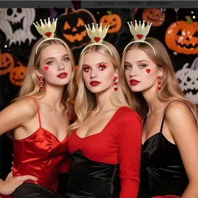 4 Pcs Valentine Heart Of The Woman Queen Costume Accessories Heart Party Accessories Crown Headband Scepter Wand