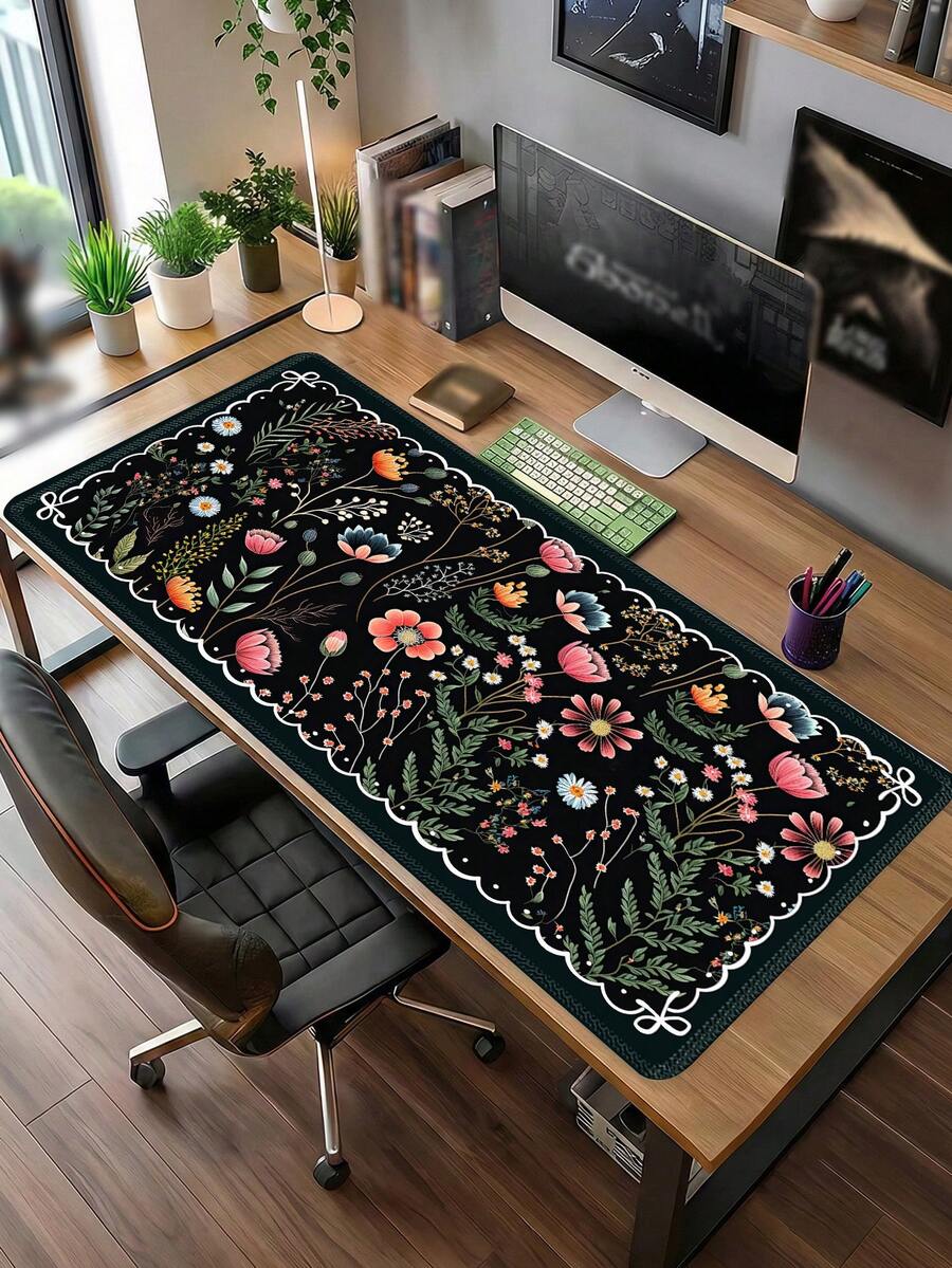 Extra Large Gaming Mouse Pad, XL Size Keyboard Mouse Mat With Stitched Edges, Durable Non-Slip Rubber Base, Suitable For Home Office Work Floral And Plant Designs - View 1