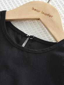 bearleader 夏季可爱蝴蝶结针织连衣裙，女童款 - 黑色 - 查看 6