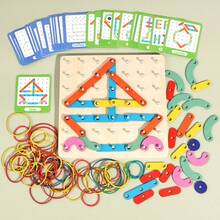 Set di pannelli a chiodi intercambiabili educativi per bambini, puzzle per il riconoscimento di forme geometriche di animali e fiori e dei colori, giocattolo educativo geometrico per bambini - Multicolore - Visualizzare 2