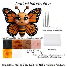 1Set Animal Needle Felting Kit, Felting Kits For Beginners Adult With Step-By-Step Tutorials, Butterfly DIY Felting Kit, Cute Funny Home Decorative Ornaments, Birthday Valentine's Day And Easter Novelty Gifts - Butterfly - View 10
