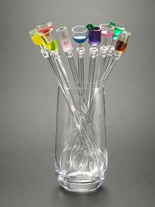 1/5/10pcs Acrylic Beverage Stir Sticks, Cocktail Stirring Spoons, Colorful Transparent Beverage Stir Sticks/Spoons, Suitable For Cocktail/Martini Mixing, Bar Party Decoration, Cute Long Handle Spoons, Suitable For Home, Desserts, (Random Style) - Multicolor - View 4
