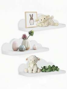 1/2/3 piezas Estantes con forma de nube para habitación infantil, estantes de pared de madera con diseño de nube creativa para almacenamiento - Blanco - Ver 8