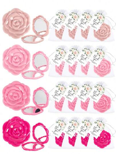 12 pièces/3 pièces Miroir pliant double face en forme de rose, lot de faveurs pour invités, comprenant une carte de remerciement florale et un sac à cordon. Convient comme faveurs pour enterrement de vie de jeune fille, cadeaux de réception de mariage, décorations de table de réception, prix d'activités de mariage, décorations de cérémonie et cadeaux de souvenir de mariage.