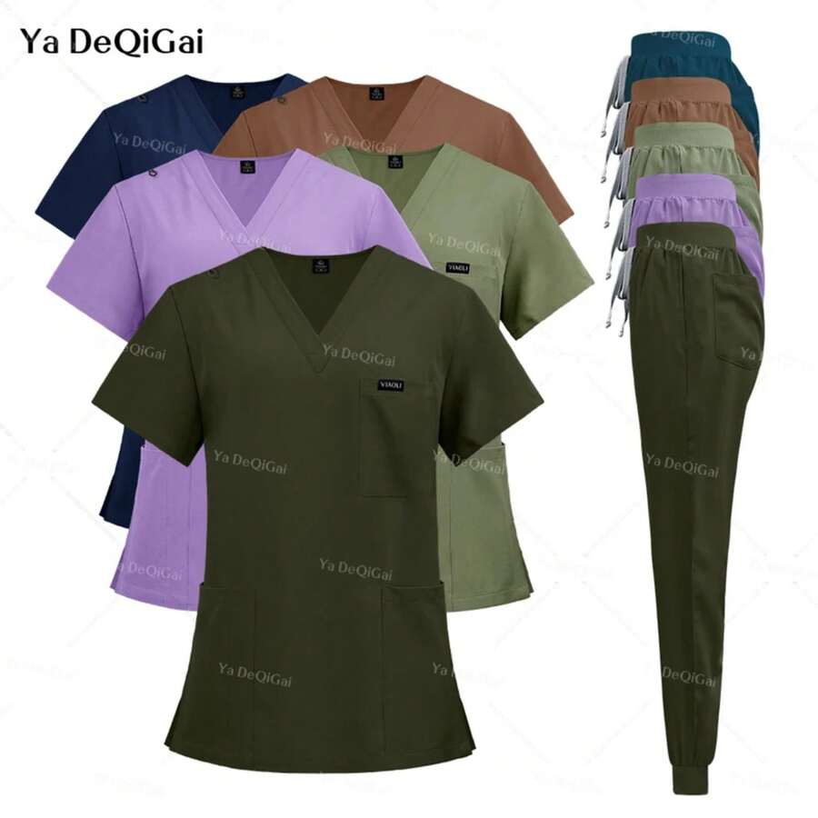 Multilcolors Hospital Medical Scrub Suits Uniform Women Men Scrubs Set Beauty Work Clothes Nurse Accessories Dental Surgery Suit - 42122-綠色 - 查看 1