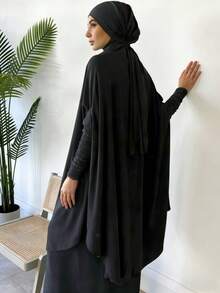 两件套穆斯林女性祈祷服套装，长袖宽松长袍，祈祷头巾，适合节日穿着 - 彩色 - 查看 7