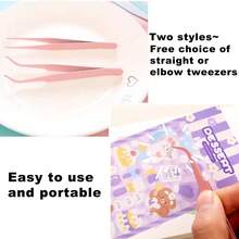 2pcs Stainless Steel Tweezers, Straight & Bent Tip, For Scrapbooking, Stickers, Tapes, DIY Crafts, Magazines, Photo Albums - Straight + Curved 2-piece Set - View 5