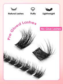 Rikuaild 84pcs Self-Adhesive Fluffy False Eyelash Clusters, 10-16mm Mixed Length Set, No Glue Needed, Fluffy Individual Lashes, Self-Adhesive DIY Eyelash Extension, Pre-Glued Lash Clusters, Natural D Curl Lash Clusters, No Glue Or Makeup Remover Required, False Eyelashes, Lash Clusters , Individual Lashes, Eyelashes, False Lashes - D - View 2