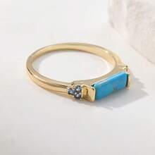 1 chiếc nhẫn vàng vuông cổ điển đính đá ngọc lam tổng hợp, phụ kiện trang sức hoàn hảo cho trang phục thường ngày và trang phục đi nghỉ của phụ nữ - Vàng - Xem 4