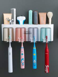 Giá đựng bàn chải đánh răng có vòi bóp, không cần đục lỗ, dùng trong phòng tắm, có cốc đựng nước súc miệng và giá đựng bàn chải đánh răng. - trắng - Xem 2