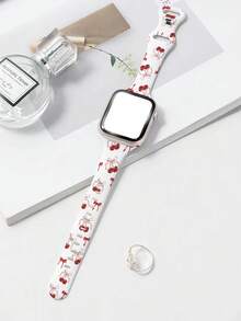 1pc Soft Elastic Breathable Bow Knot Cherry Replacement Watch Band, Compatible With Apple Watch 38mm 40mm 41mm 45mm 44mm 42mm 46mm 49mm, Fashionable Casual Silicone Strap, Compatible With Apple Watch Ultra SE/11/10/9/8/7/6/5/4/3/2/1 - White - View 4