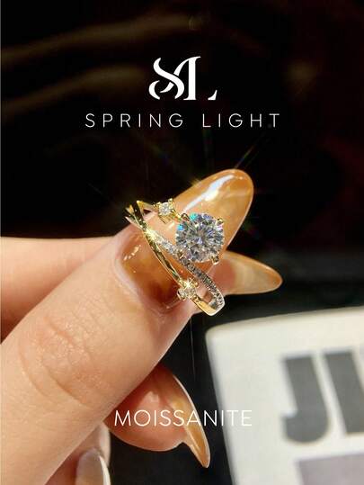 1ct Round D Color Moissanite 4-Prong Engagement Ring/Wedding Ring, Women's 925 Sterling Silver, Promise Ring/Anniversary Ring, Luxury Jewelry Gift/Bridal Jewelry/Diamond Ring