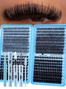 Bộ dụng cụ tự làm nối mi (612/576/522 sợi), Bộ mi giả dạng chùm, kiểu D-Curl dày dặn, 8-16mm, bao gồm keo dán mi, nhíp và cọ chải mi. Thích hợp sử dụng tại nhà. Bao gồm hướng dẫn sử dụng mi giả dạng chùm (4 kiểu kết hợp). Vật dụng cần thiết khi đi du lịch. - Nhiều màu - Xem 2