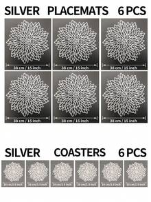 15-Inch Gold Flower Placemat, PVC Material, 3.9-Inch Hollow Flower Coaster, Washable, Easy To Clean, Wipe-Able, Non-Slip, Heat-Resistant, Suitable For Room Decor, Dining Table Decor, Home Decor, Ideal For Holidays, Parties, Birthdays, Weddings, Valentine's Day Decorations - Multicolor - View 20