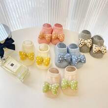 5双装女婴防滑蝴蝶结袜，可爱公主甜美风婴儿地板袜 - 彩色 - 查看 5