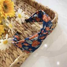 韩式碎花宽发带，简约交叉复古风头巾，打结宽发箍，清新甜美风，经典时尚，女士发饰，适合新年、情人节、约会等场合佩戴 - 藍色 - 查看 7