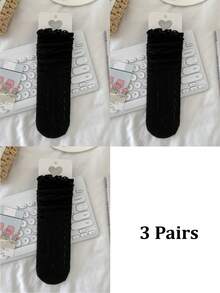 1/3 Pairs Spring/Summer Thin Knee-High Socks, Ballerina Style Mid-Calf Socks, Lolita Cable Knit JK Socks, Mesh Hollow Slouch Socks, No-Show Socks, Lace Straight Tube Socks - Multicolor - View 27