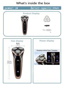 AXH Men's Electric Shaver With LED Power Display/Washable Blades/USB Fast Charging, Floating Head, Portable Home & Travel Electric Razor - Gold - View 10