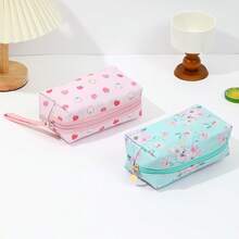 方形女士化妆包，多功能旅行收纳包，带拉链，防水PU材质，便携式化妆包，带腕带 - 彩色 - 查看 3