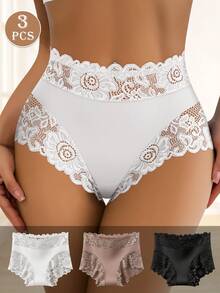 QUASTI 3pcs Women's Lace Print Sexy Breathable Comfortable Briefs - Multicolor - View 2