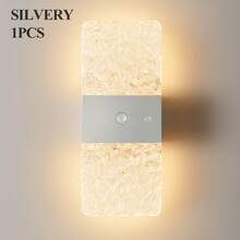 現代水晶感應壁燈，LED 智慧感應壓克力壁燈，無線 LED 壁燈，電池供電夜燈，可調節色溫與亮度，適用於走廊、浴室、臥室、居家裝飾、客廳 - 方形多色 - 查看 22