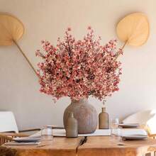1支/3支装塑料仿真花束，樱花，满天星，现代仿真花卉摆设，家居装饰，仿真植物，秋季装饰，房间装饰，书桌装饰，花园装饰，房间装饰用品，情人节，礼物，生日，毕业季，返校季，学习用品 - 珊瑚粉 - 查看 4