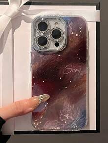 1pc Dreamy Snow Gradient Glacier Texture Phone Case For IPhone17 16 15 14 13 12 11 17ProMax 16Plus 15Pro, Aesthetic Bling Electroplated Lens Frame Shockproof Cover - Multicolor - View 1