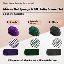 1/2 pièces Éponge de filet africain avec bonnet de douche, éponge de bain exfoliante, bonnet de douche en satin doux et brosse pour le corps, convient pour une utilisation quotidienne pour hommes et femmes, accessoires de salle de bain portables pour voyages, bonnet de douche en double couche de soie, cadeau SPA - vert - Voir 8