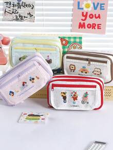 1pc Cute Stationery Pouch High Appearance Pencil Case, 9-Layer Large Capacity Pencil Bag, Built-In Mesh Pen Holder, Transparent Front Pocket For Primary School Students,Teenagers And Girls - Multicolor - View 3