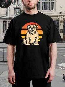 Camiseta Retro para Hombre con Diseño de Bulldog al Atardecer |   Camiseta Vintage de Manga Corta para Amantes de Perros |   Camiseta con Gráfico de Bulldog Genial, Regalo para Hombres y Mujeres - Negro - Ver 7
