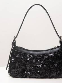 Bolso bandolera retro, bolso de hombro pequeño y elegante con solapa redonda para mujer, vintage - Negro - Ver 5