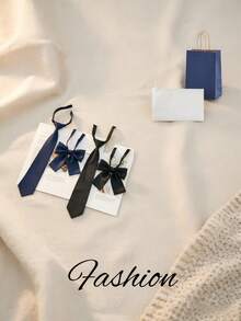 2PCS Solid Color Lazy Tie Set, Pre-Tied Necktie, JK Uniform Accessory, Adjustable Elastic Strap, Unisex Shirt Decor, Student School Wear, Quick Dress Solution, Wrinkle-Free Fabric, Classic Formal Look. Perfect For School Days, Graduation, Cosplay, Office Work, Interviews, Parties, Photoshoots, Daily Commute, Club Events, Theater Plays. Neat, Stylish & Effortless Charm,Festival,Travel - Multicolor - View 5
