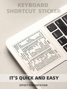1pc Keyboard Shortcut Sticker For Apple/Windows Laptop, Compatible With Word And Excel Software - Black - View 4