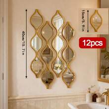 12-Piece Set Of Gold Teardrop Decorative Mirrors, Artistic Wall Hanging Mirrors, Living Room, Bathroom, And Entryway Background Wall Decoration, Creative Home Gift - 12 mặt hàng - Xem 3
