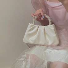 Pearl Pleated Versatile Fashion Cloud Shaped Mini Shoulder Bag, Fresh Style - White - View 4