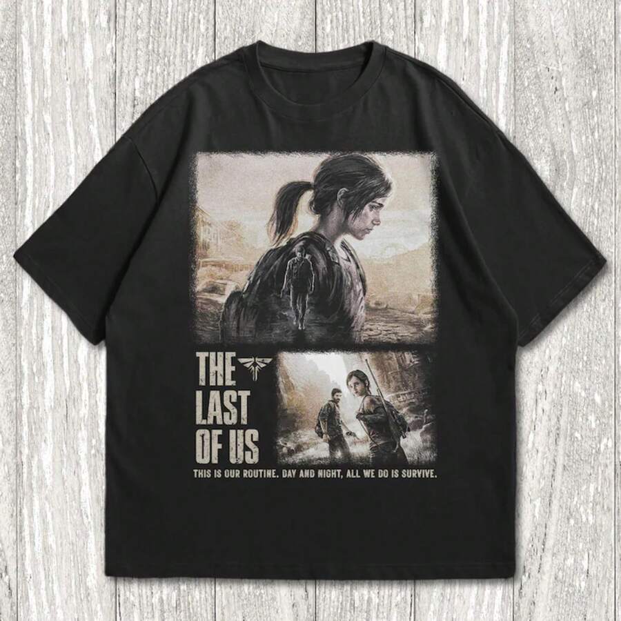 The Last Of Us Inspired Custom Shirt | Ellie & Joel Black Colors Tee | TLOU Gaming Series Lover, Retro Iconic Post-Apocalyptic Gift - màu đen - Xem 1