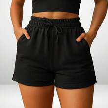 Women's Sweatpants Shorts With Pocket Basic Sweatpants High Waist Women's Bermuda Shorts Green Black White Brown Beige - 黑色 - 查看 2