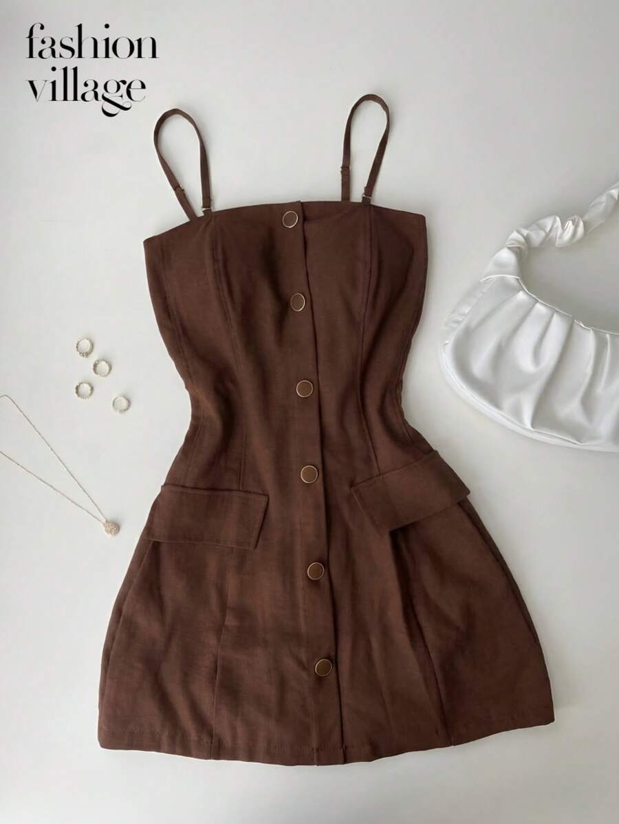 Tailored Jumpsuit With Front Buttons And Utility Pockets – Marrante Collection 2026 - Rust Brown - View 1