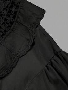 ii 彼得潘领甜美宽松长袖百搭女式上衣，春季款 - 黑色 - 查看 8