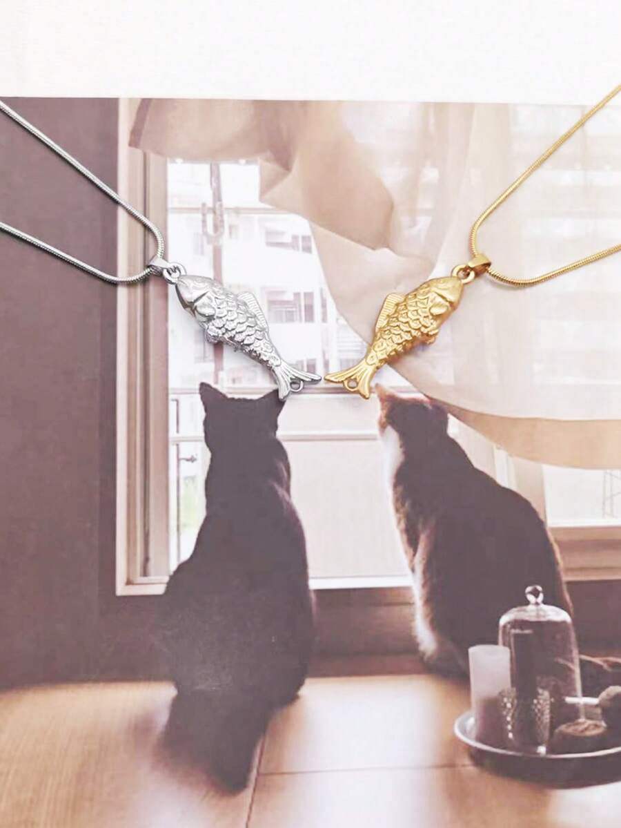 1pc Naturalistic 18K Gold Plated Stainless Steel Koi Fish Pendant Necklace, Unisex Daily Wear, Leaping Dragon, Steady Advancement - Multicolor - View 1