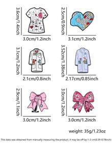 6Pcs Medical Worker Enamel Pin Set Lab Coat Nurse Scrub Stethoscope Bow Heart Lapel Brooch Nurse Doctor Gift - Multicolor - View 2