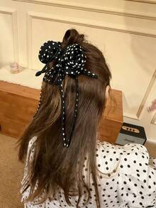 1PC New Minimalist Retro Ponytail Hair Clip: Polka Dot, Elegant Clip, Bow, Ribbon, And Rose - Black - View 2