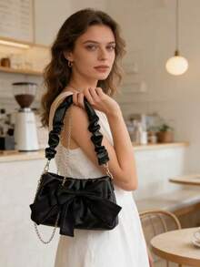 2026新款PU皮革蝴蝶结褶皱单肩包 女士斜挎包 休闲小钱包 - 彩色 - 查看 11