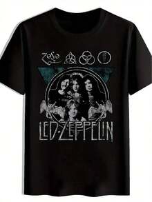 Camiseta gráfica negra para hombres - Cuello redondo casual, manga corta, top de poliéster de verano con logo de banda y elementos termoadhesivos, ideal para fanáticos del rock y metal, camiseta ligera de diseño clásico de rock, mercancía de banda de rock - Negro - Ver 6