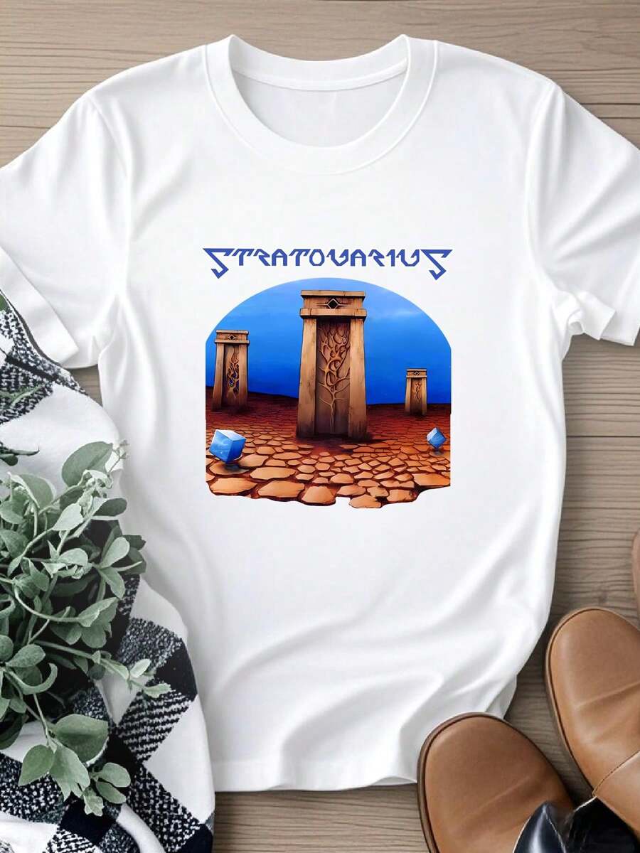 Camiseta de mujer con estampado de la gira de la banda Stratovarius, de manga corta, color negro, tallas S-5XL - Blanco - Ver 1