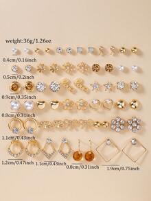 30件/套 时尚女士耳环，休闲日常佩戴 花朵、蝴蝶结、几何组合耳环套装 - 金黃色 - 查看 5