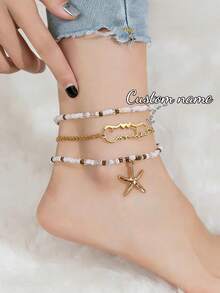 Vòng chân khắc tên cá nhân hóa dành cho nữ, mặt dây chuyền khắc tên, quà tặng cho phái nữ, trang sức bằng thép không gỉ. - Vòng chân nhiều lớp kiểu 1 - Xem 2