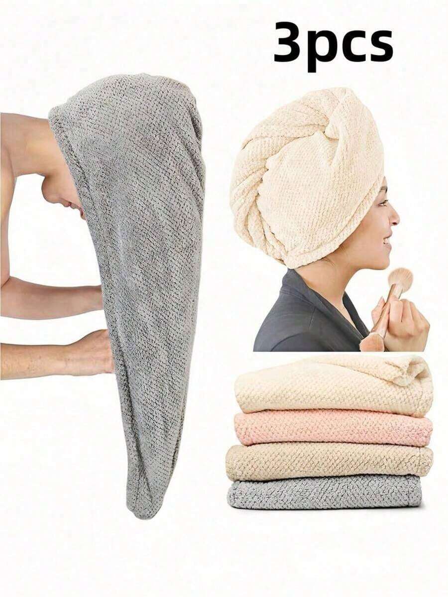 1/3pcs Ultra-Soft Microfiber Hair Towel, Paired With Hair Drying Cap And Coral Fleece Towel, Absorbent, Soft And Comfortable, Prevents Hair Dryness And Frizz, Suitable Home, Bathroom, Family, Travel, Gym, Salon, Hotel And More, Essential Hair Drying Towel Skin Care And Hair Drying. - 多色(均碼) - 查看 1